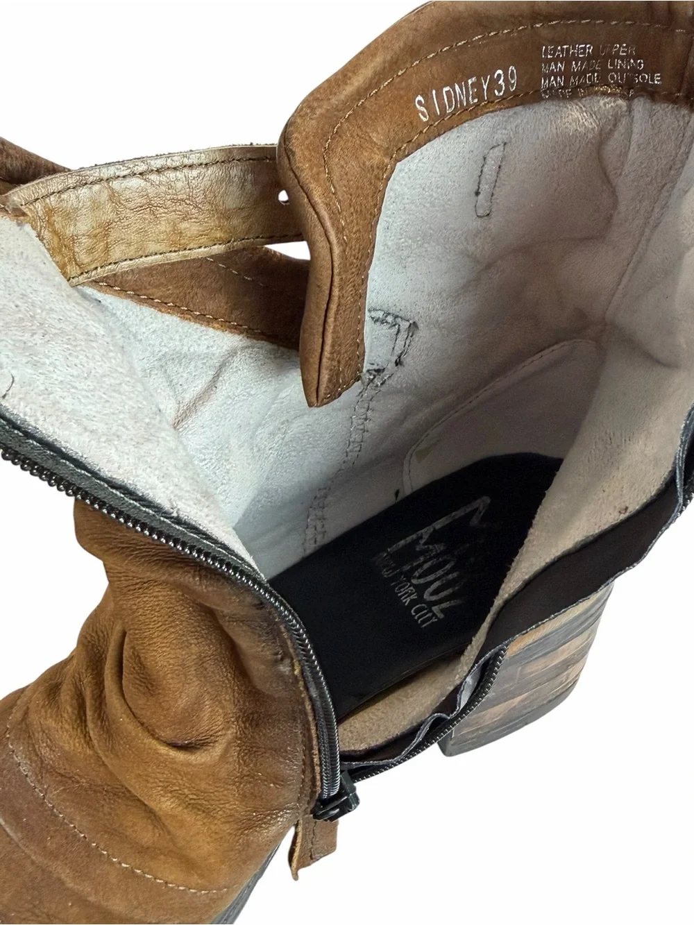 Miz Mooz Sidney Brown Leather Stacked Block Heel Button Side Zip Ankle Boots